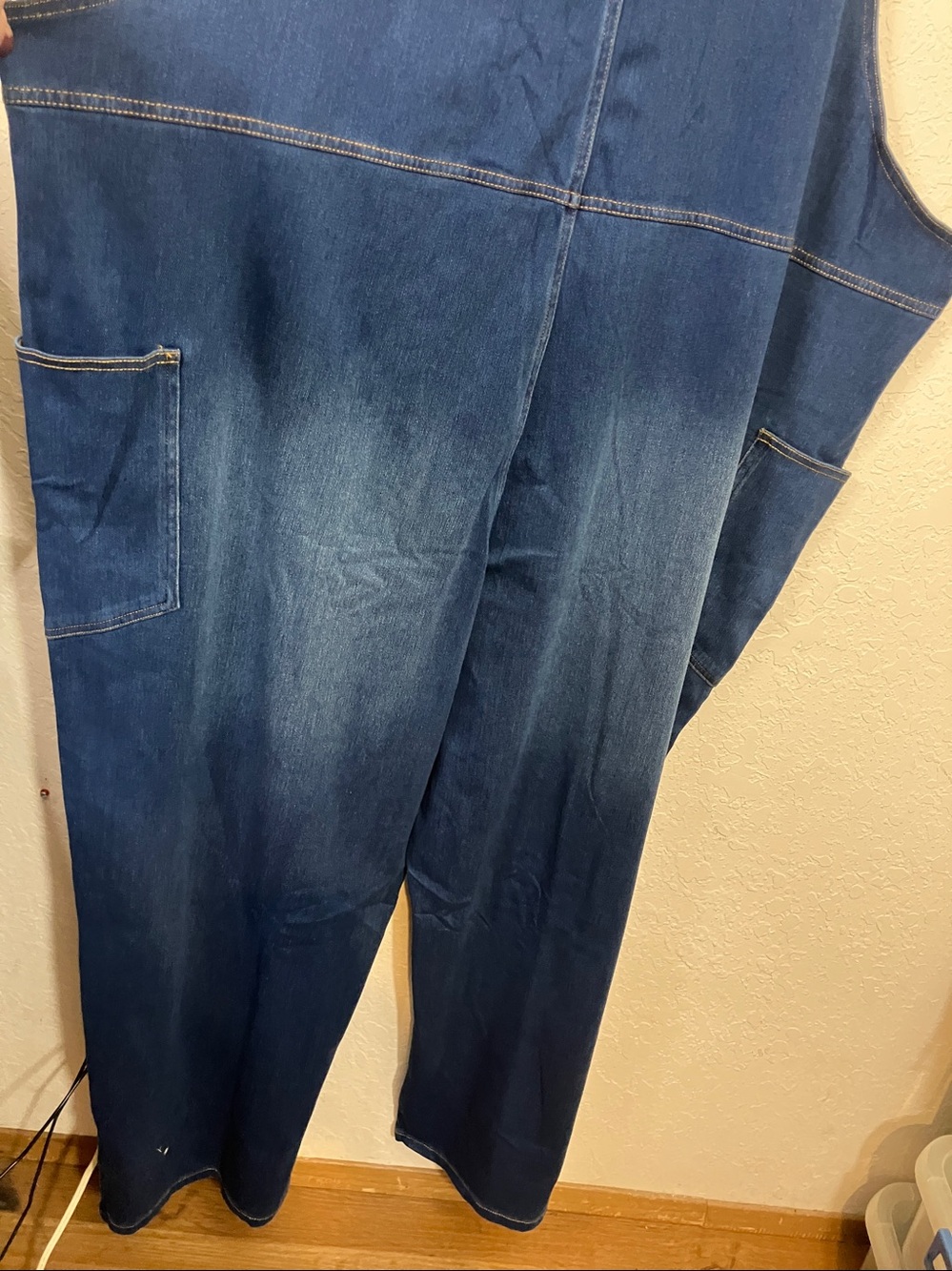 Halara Flex v-neck washed Blue Denim sleeveless overalls - Picture 9 of 11